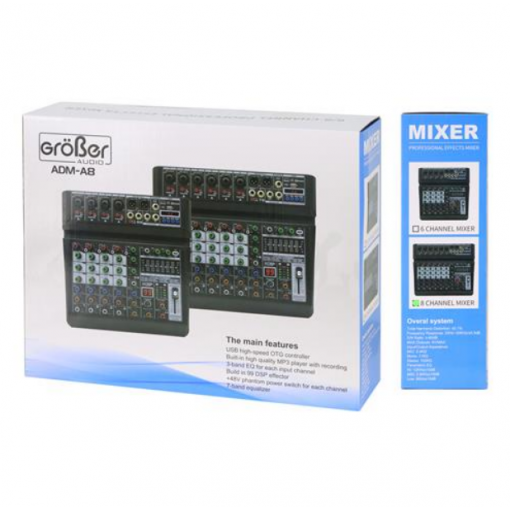 CONSOLA PASIVA PROFESIONAL 8 CANALES CON USB/BLUETOOTH/FX/PC LINK