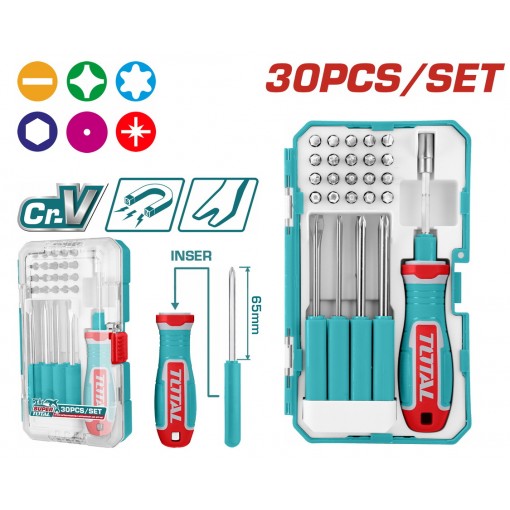 Juego De Destornilladores Y Puntas - 30 Piezas Marca TOTAL