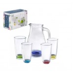 Jarra Vasos De Vidrio Colores Pack 5 Piezas