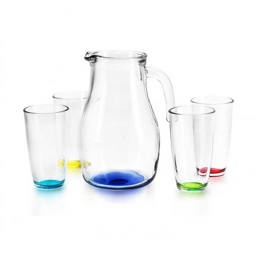 Jarra Vasos De Vidrio Colores Pack 5 Piezas