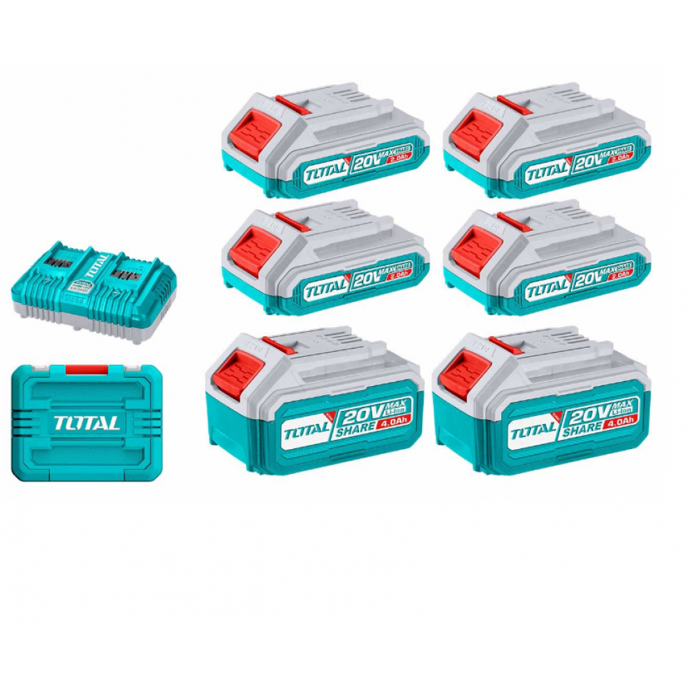 PACK DE BATERÍAS Y CARGADOR 7PCS KIT TOTAL UTOSLI230701 20V LITIO