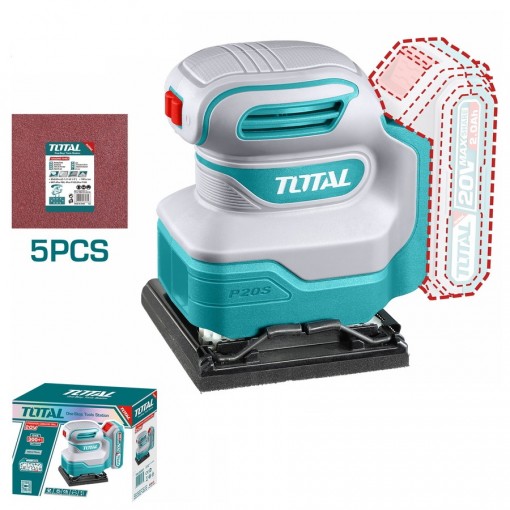 Lijadora Orbital Inalámbrica Total 20v Industrial, 12.000rpm, Base 110x100mm - Con 5 Lijas