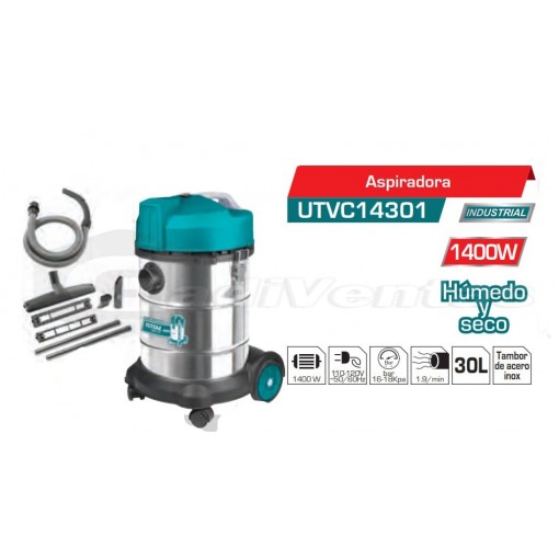 Aspiradora Industrial En Seco O Mojado Marca Total 1400w 30l