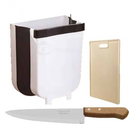 Basurero Colgable De Cocina + Cuchillo + Tabla De Picar