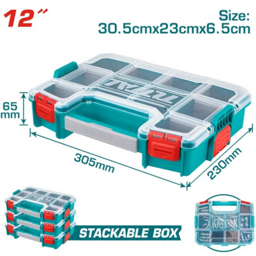 Organizador plástico apilable 12 pulgadas 10 divisiones