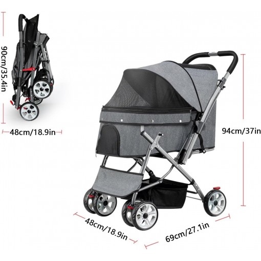 Coche plegable para mascotas de 4 ruedas, para perros medianos y grandes, gatos