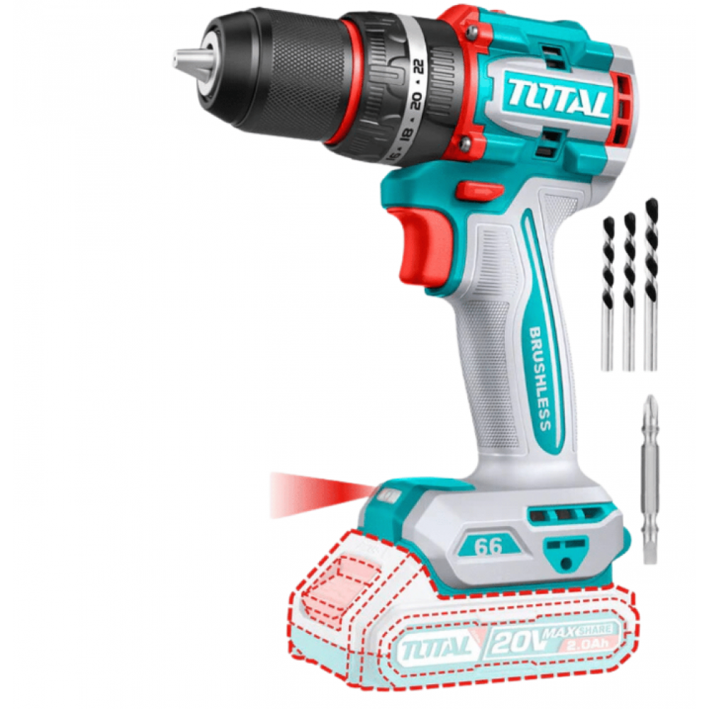 TALADRO PERCUTOR COMPACTO LI-ION 20V 66NM 13MM BRUSHLESS INDUSTRIAL NO INCLUYE BATERIA Y CARGADOR