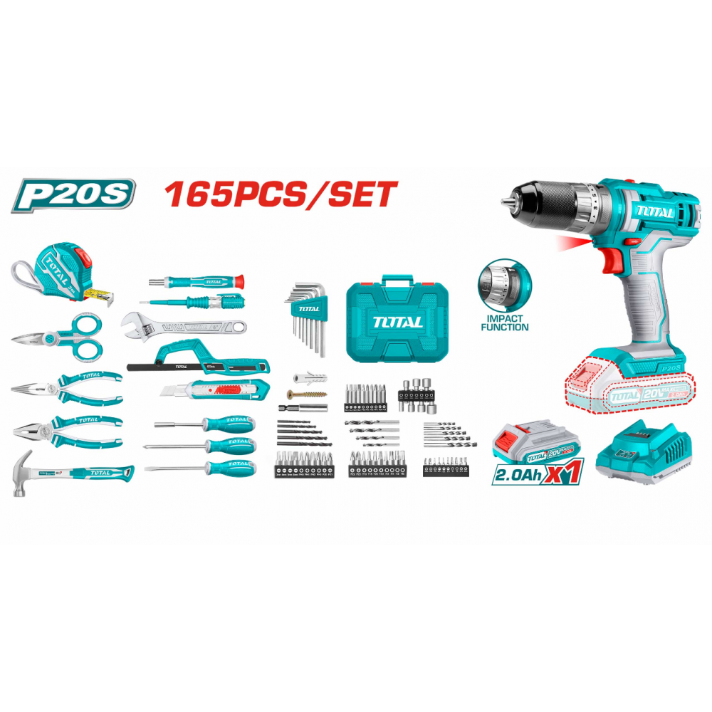 Taladro De Impacto Inalámbrico Mas Herramientas Set 165 Pcz