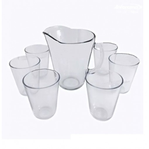 Juego De Jarra Y Vasos 7pz Vidrio Resistente 1.7l