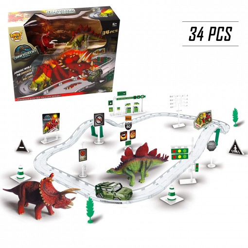 Pista De Carros A Pilas, Con Dinosaurios
