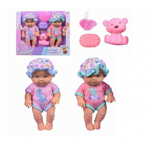 PACK 2 BEBÉS 23 CM. GOMA BAÑO CON ACCESORIOS DE JUGUETE