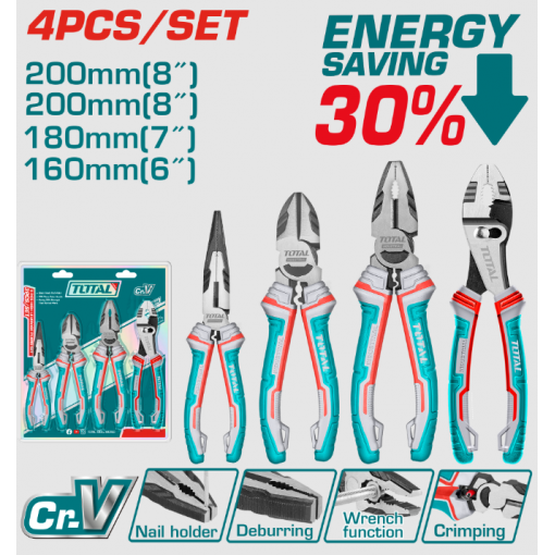 Juego De Alicates Combinados De 4 Pzas