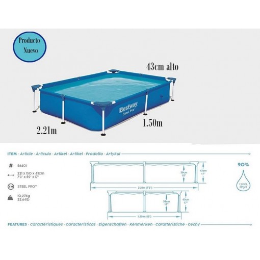 Piscina Steel Pro De 2.21m Largo X 1.50 Ancho X 43cm Alto