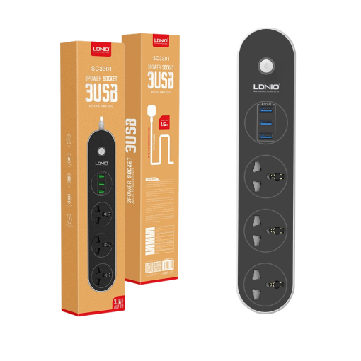 Regleta Ldnio SC3301 de 3 puertos y 3 tomas USB, 1.6 metros de largo